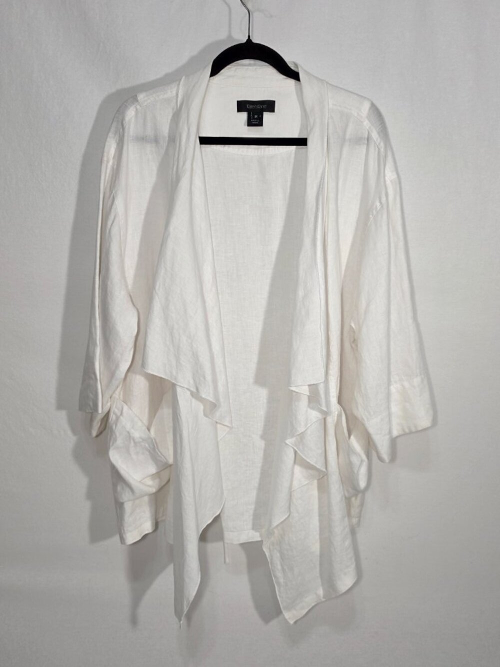 IVORY-LINEN Quite-Luxury Lace-Up-Back Asymmetrical Flowing Cardigan Plus Size 2X